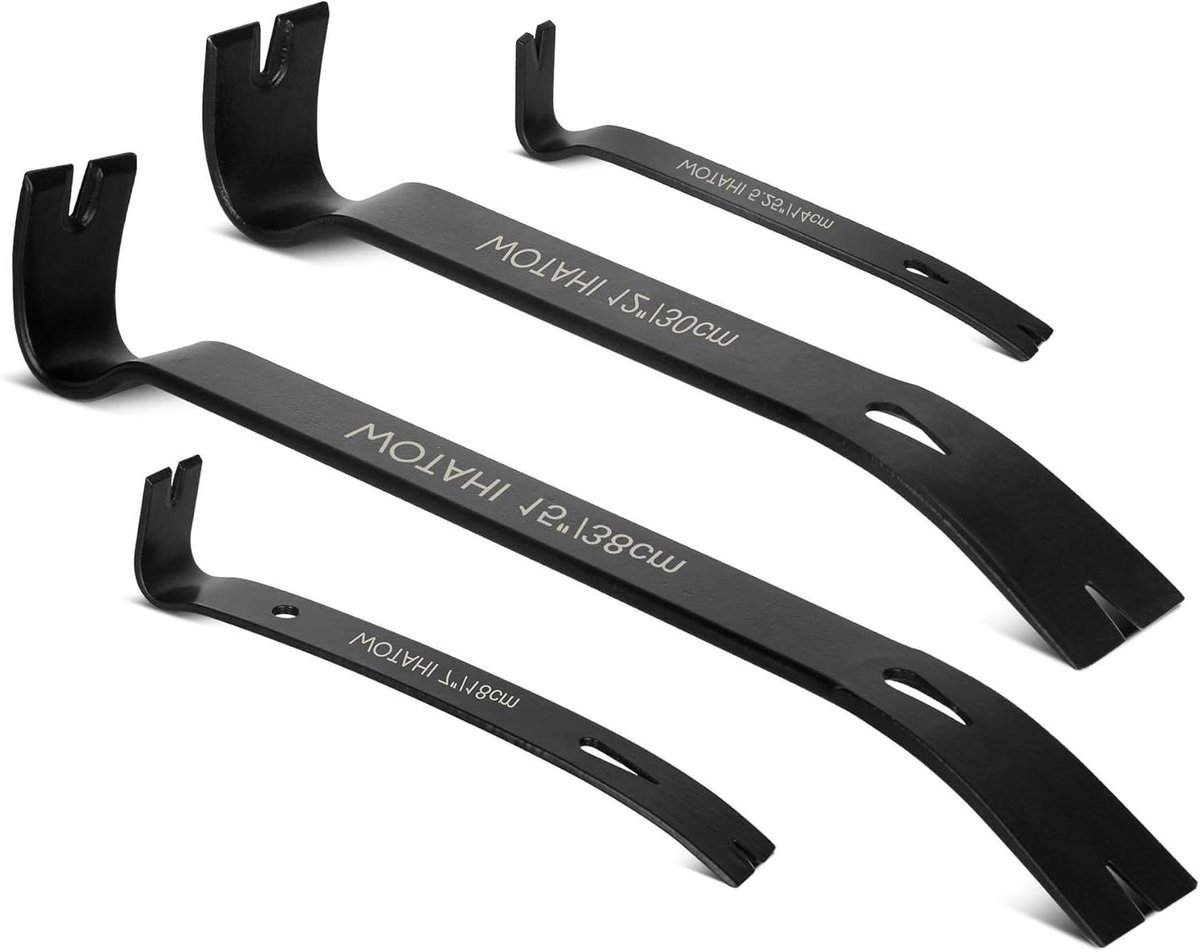 Platte Koevoet Set - Nageltrekker Utility Bar - Klus en Sloopwerk - Gesmeed Koolstofstaal - 4-delig 5-15 inch - Hoog Zichtbaar