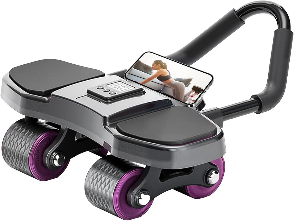 Buikspierroller - Fitness wiel - Thuis sporten - Automatische terugslag - 1.8 Meter - Zwart