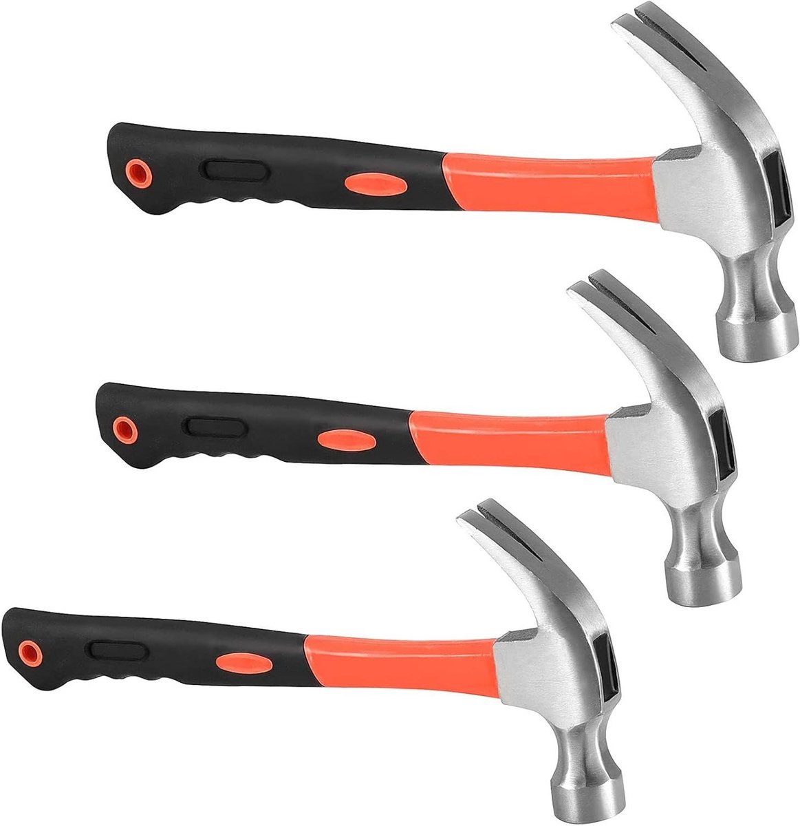 Klauwhamer Set - Hamer Gereedschap - Huishoudelijk Reparatie - Glasvezel Handvat - 8oz 16oz 20oz - Oranje