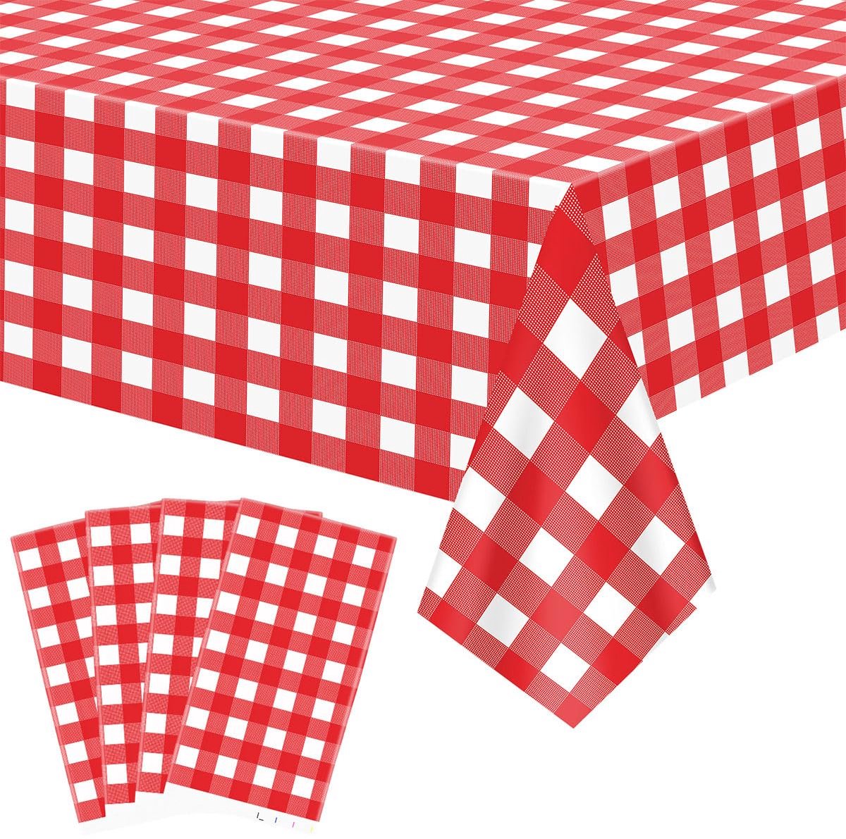 4 stuks rood en wit geruit tafelkleed plastic rood gingham tafelkleed waterdicht rechthoekig rood geruit tafelkleed voor picknick verjaardag bruiloft boerderij vakantie kerstfeesten, 130