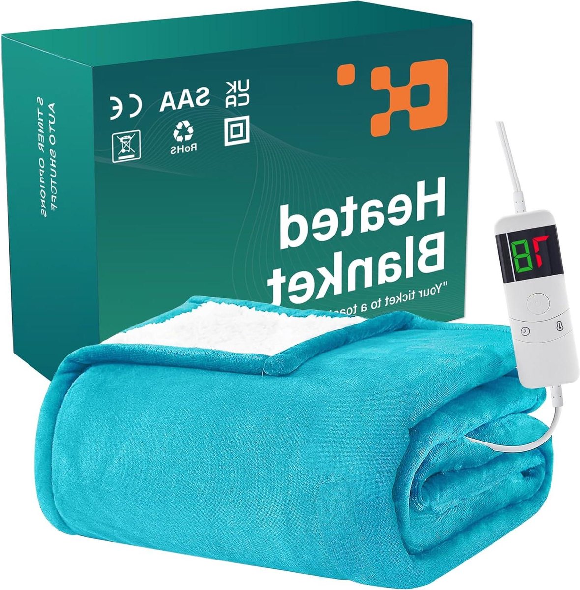 Elektrische Deken - Warmtedeken Knuffeldeken - Ontspannen op de Bank - 10 Warmtestanden - 130x180 cm - Zeeblauw