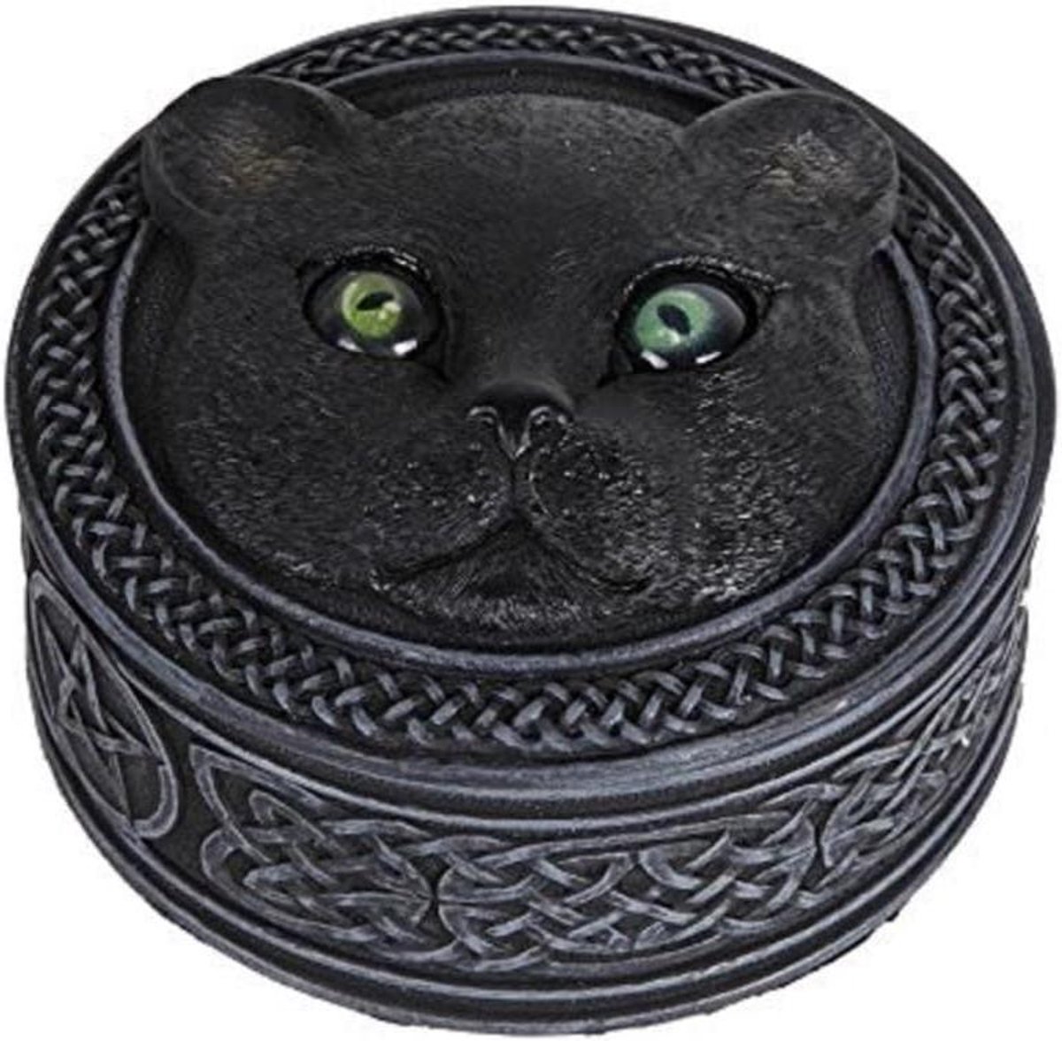 Zwarte Kat Snuisterijdoos - Katten Doosje - Sieraden Opbergen - Rolling Eyes Design - 6 cm - Zwart