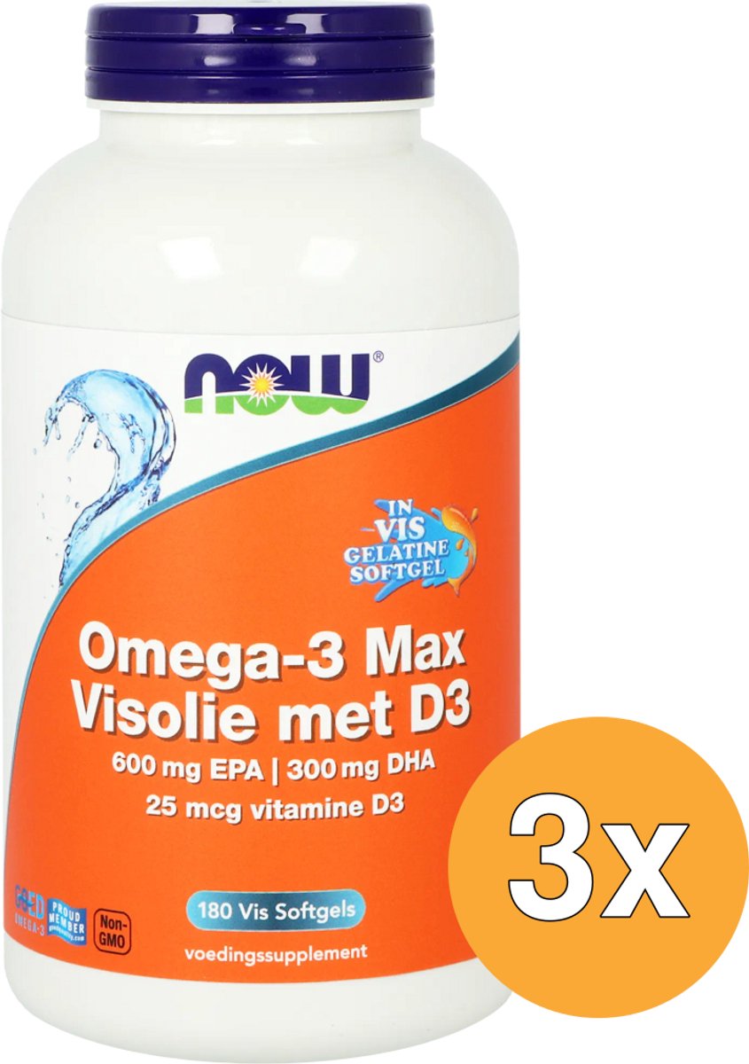 3x Now Omega-3 Max Visolie Met D3 600 Mg Epa 300 Mg Dha (180 Softgels)
