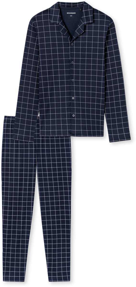 Schiesser heren pyjama lang - doorknoop- NOS - 54 - Blauw