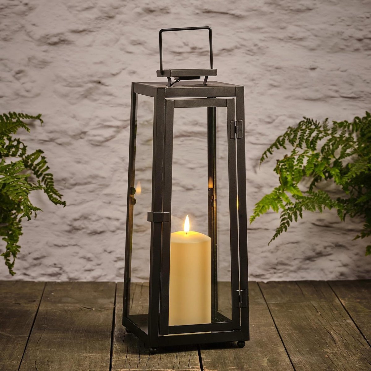 Solar Lantaarn - Tuinlamp LED Kaars - Buitenverlichting Tuin - Flakkerend Vlam Effect - 39.5 cm Hoog - Zwart