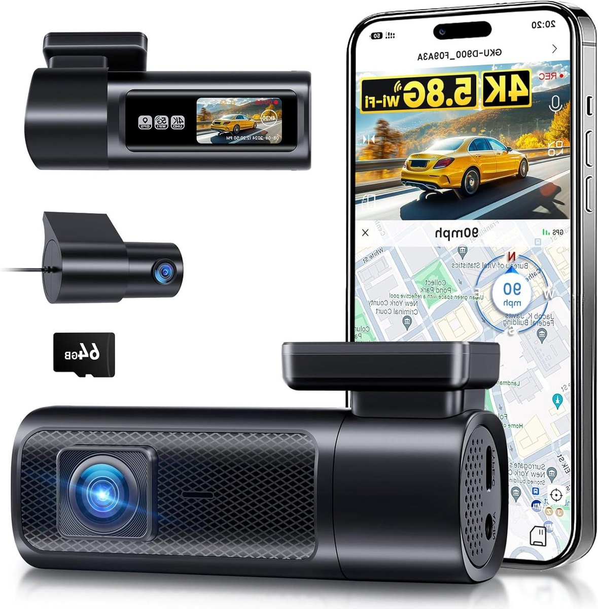 Dash Cam Auto - Autocamera Dual - Veilige Rit - Dubbele 4K Opname - 64GB SD Inbegrepen - Zwart