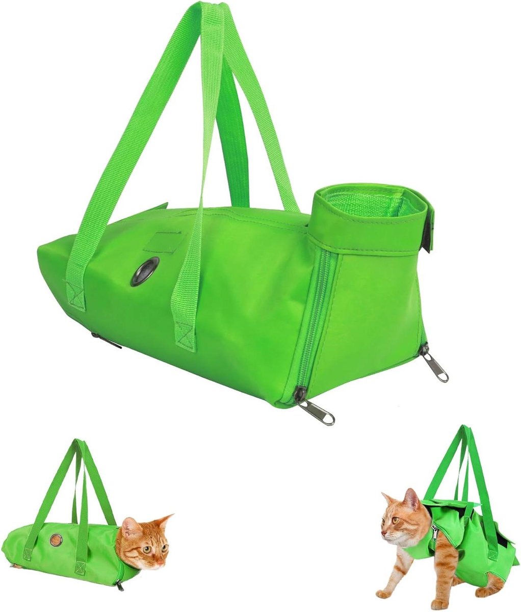Kattenverzorgingstas - Kattenopbergzak Pootverzorgingstas - Stressvrije Verzorging - Krasbestendig Nylon Materiaal - Maat S - Groen