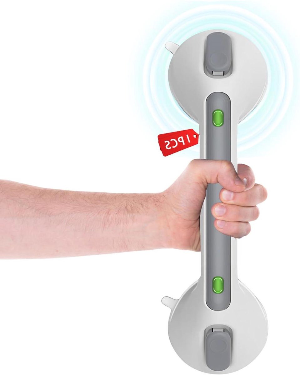 Douchegreep met Zuignap - Badkamerhandgreep Valbeveiliging - Veiligheid in Huis - Groen/Rood Indicatoren - 30 cm - Wit