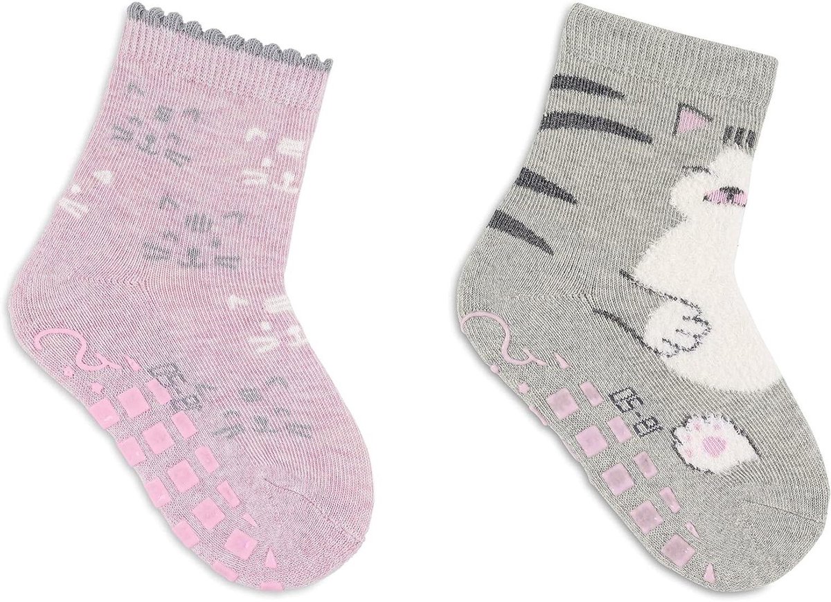 Babysokjes - Slofsokjes Sokjes - Comfort Thuis - Met Pluche Zool - Dubbelverpakking - Meisjes
