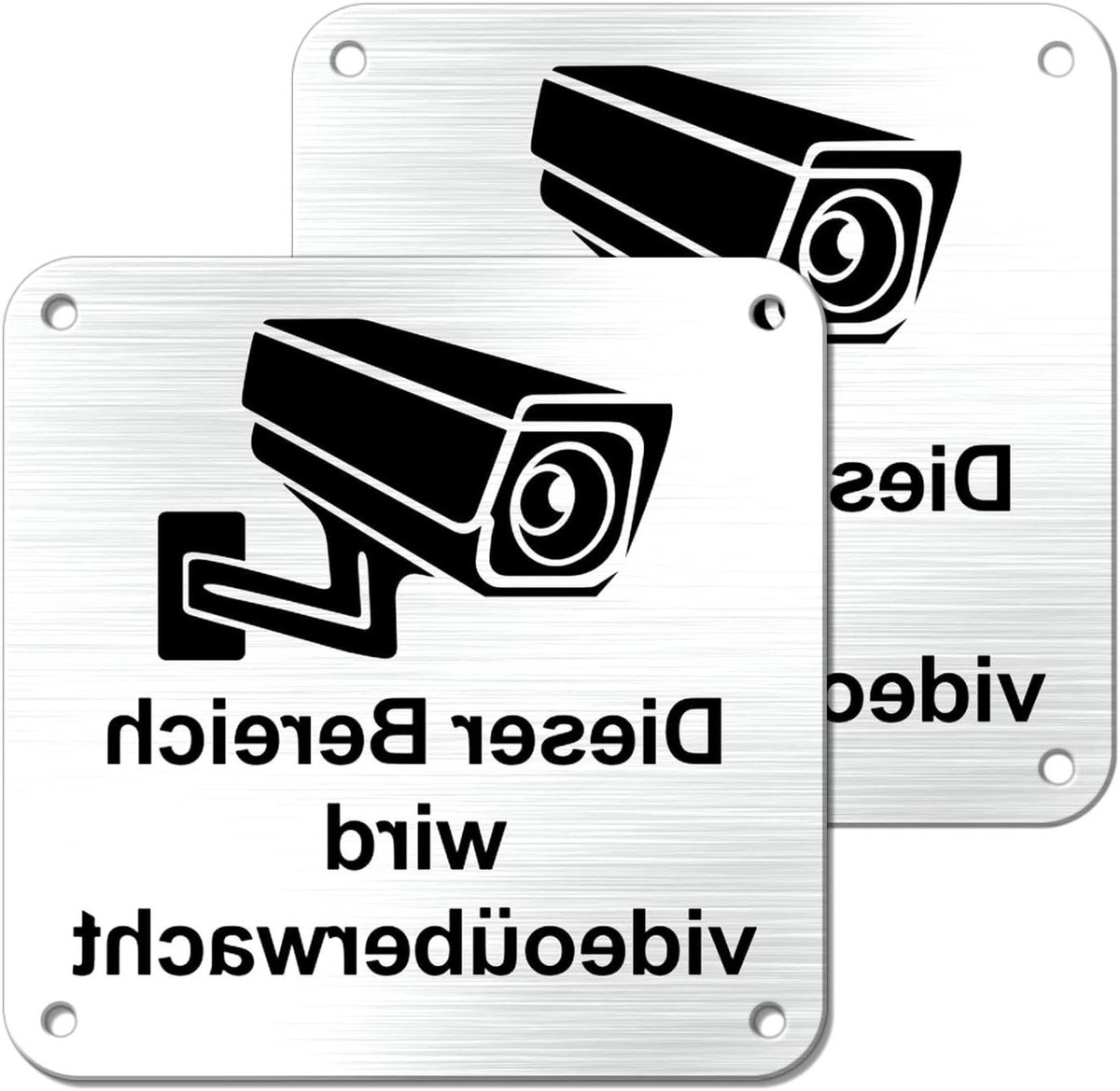 Waarschuwingsbord Videobewaking - Bewakingssticker Camera - Object Beveiligen - Aluminium Robuust - 10x10cm - Grijs