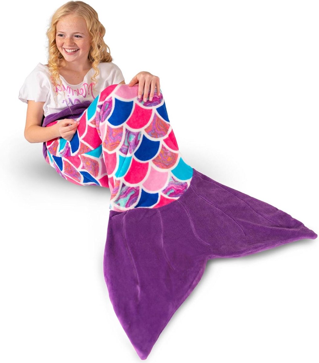 Mermaid Deken - Zeemeermin Staart - Ontspannen Thuis - Dubbelzijdig Pluche - 160 cm Lengte - Paars