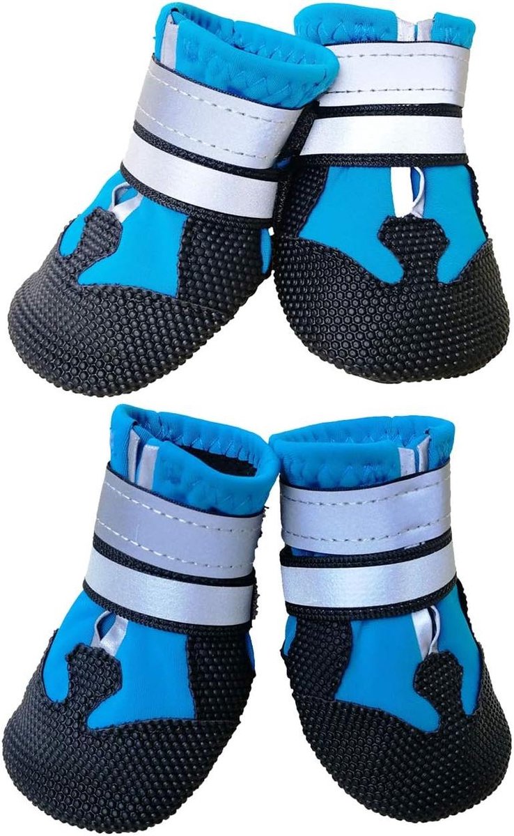 Hondenschoenen - Hondenlaarzen Potenbeschermers - Poten Beschermen - Waterdicht en Reflecterend - Set van 4 - Blauw