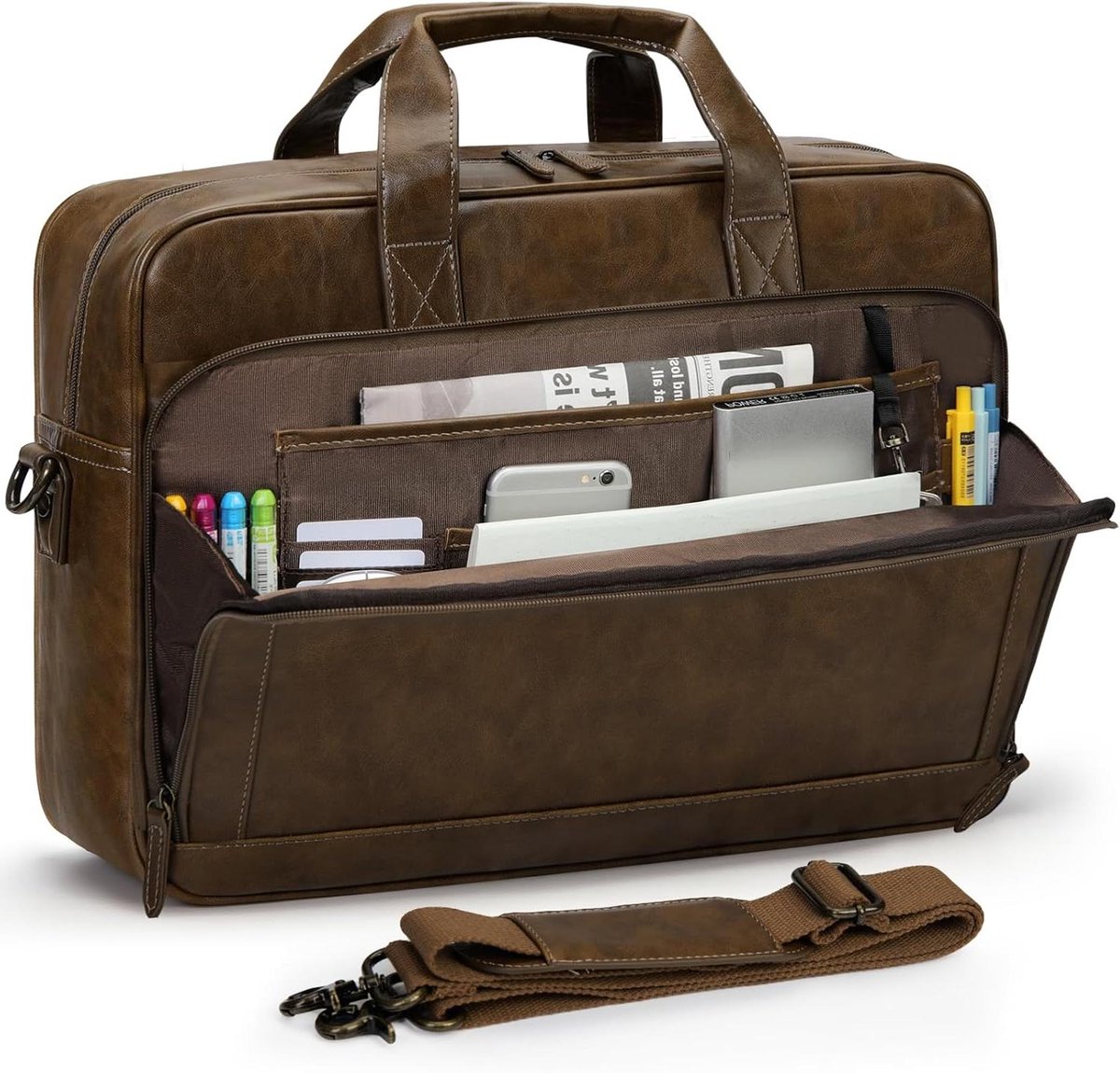 Leren Laptoptas Heren 16 Inch Aktetas Schoudertas voor Werk en Studie