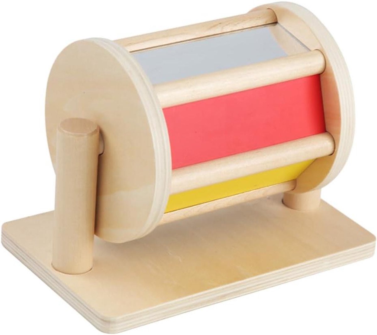 Montessori Draaitrommel - Houten Rammelaar Trommel - Baby Ontwikkeling - Multisensorische Ervaring - 20 x 12 x 6 cm - Veelkleurig