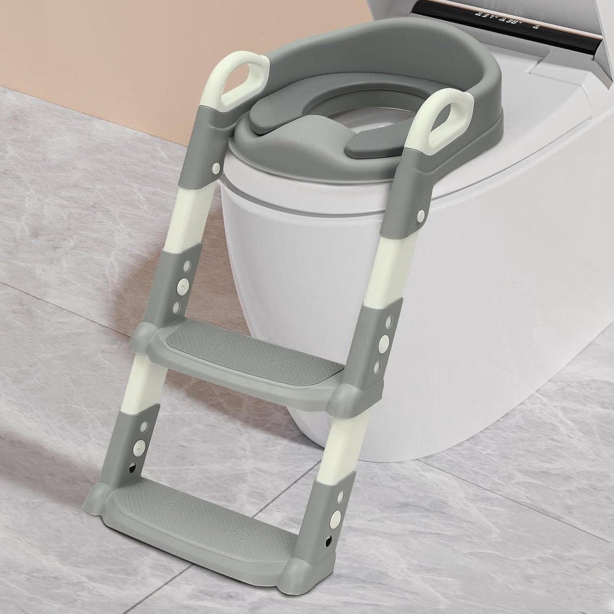 Toiletbril met trap - Kinder wc-bril Zindelijkheidstrainer - Zelfstandig naar toilet gaan - In hoogte verstelbaar - 2-7 jaar - Grijs