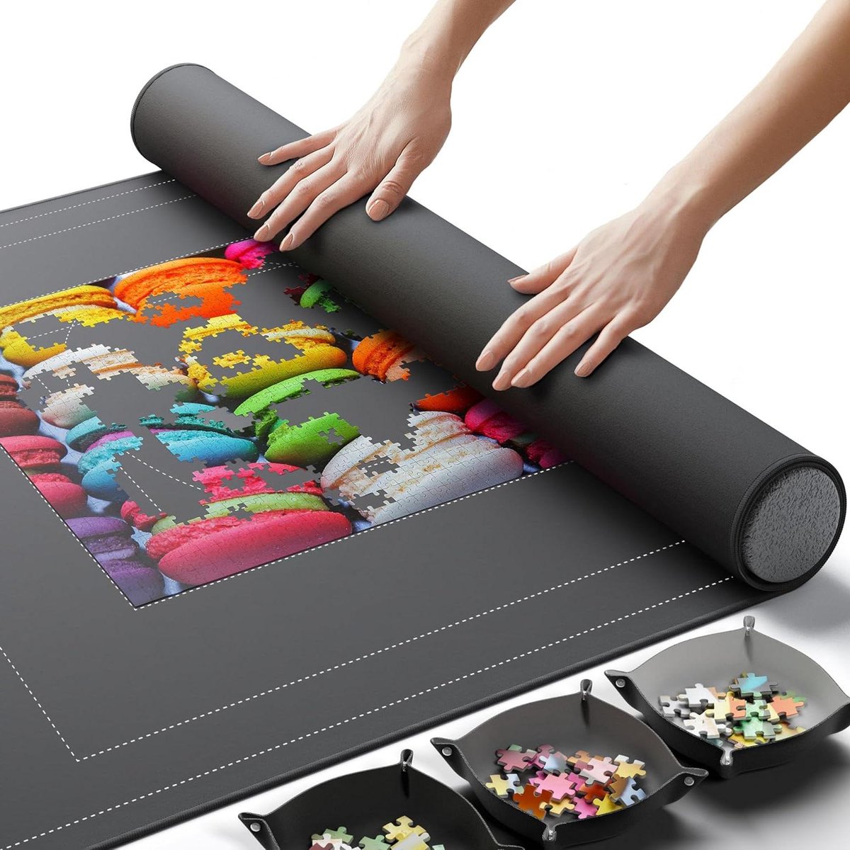 Puzzelmat Oprolbaar - Puzzel Opberger - Puzzels Maken - Antislip Rubberen Onderkant - 140 x 90 cm - Grijs