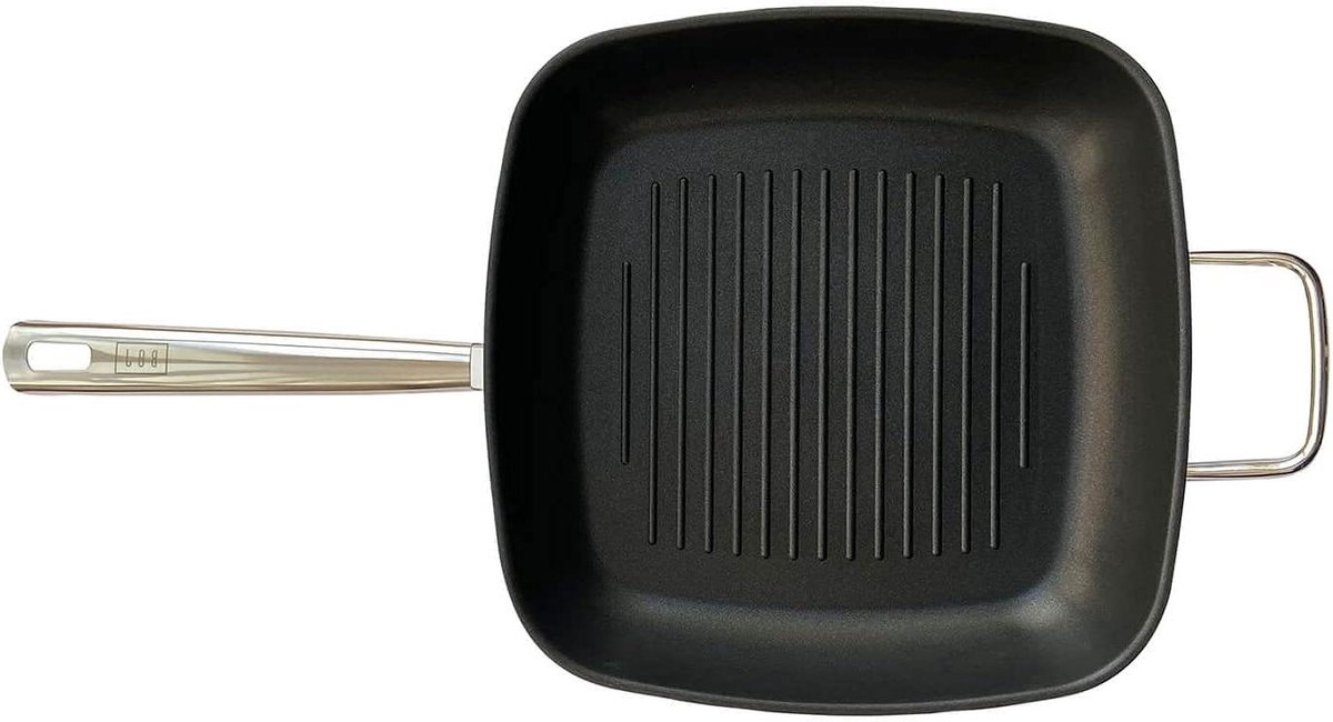 Grillpan Roestvrij Staal Koekenpan Grill Gezond Grillen Drielaagse Diffusorbodem 28 cm Zilver