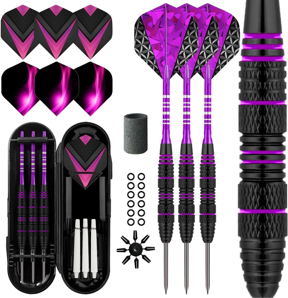 Stalen Tip Darts - Professionele Darts - Darten voor Plezier - Precisie Gefreesde Vaten - 130 g - Zwart Paars
