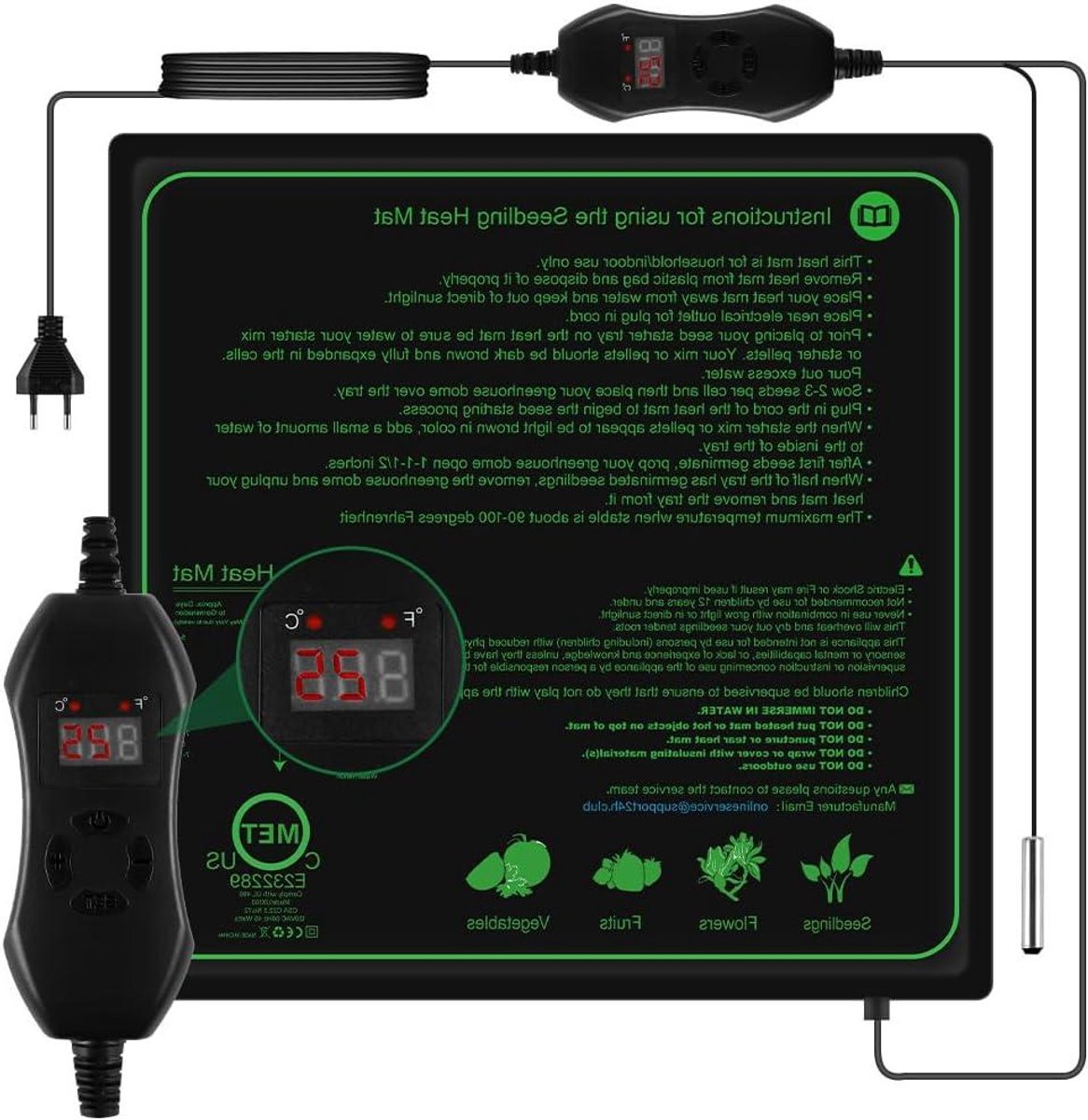 Verwarmingsmat Planten - Zaailingen Mat Thermostaat - Kieming Zaden - Intelligente Constante Temperatuur - 52 x 52 cm - Zwart