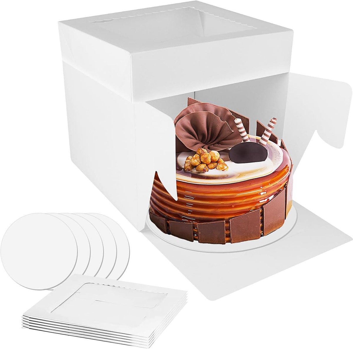 Taartdoos met Raam - Taartverpakking Cakebox - Taarten Presenteren - Zijdelingse Opening - 30x30x20 cm - Wit