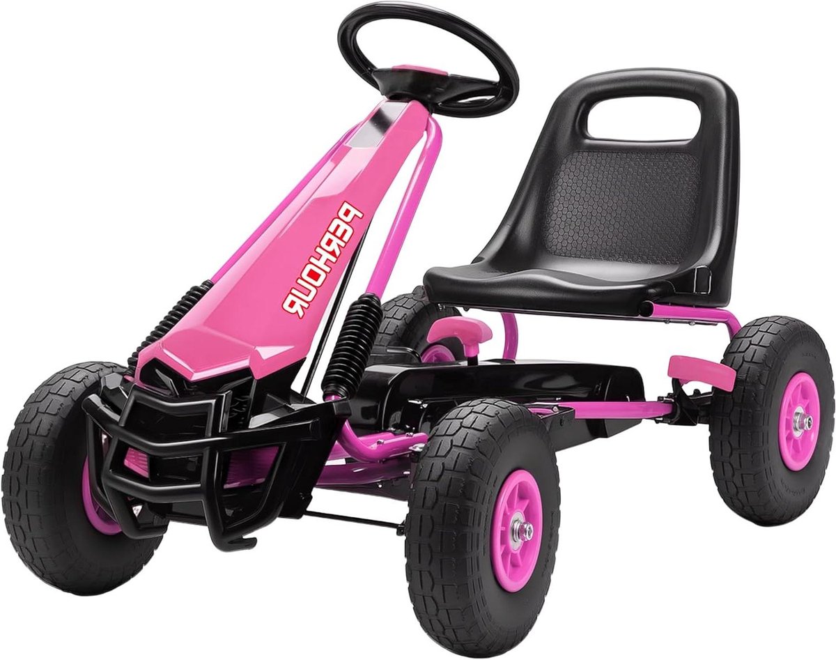 Trapauto Kinderen - Skelter Gokart - Buiten Spelen - Verstelbare Stoel - 110 x 61 x 62 cm - Roze