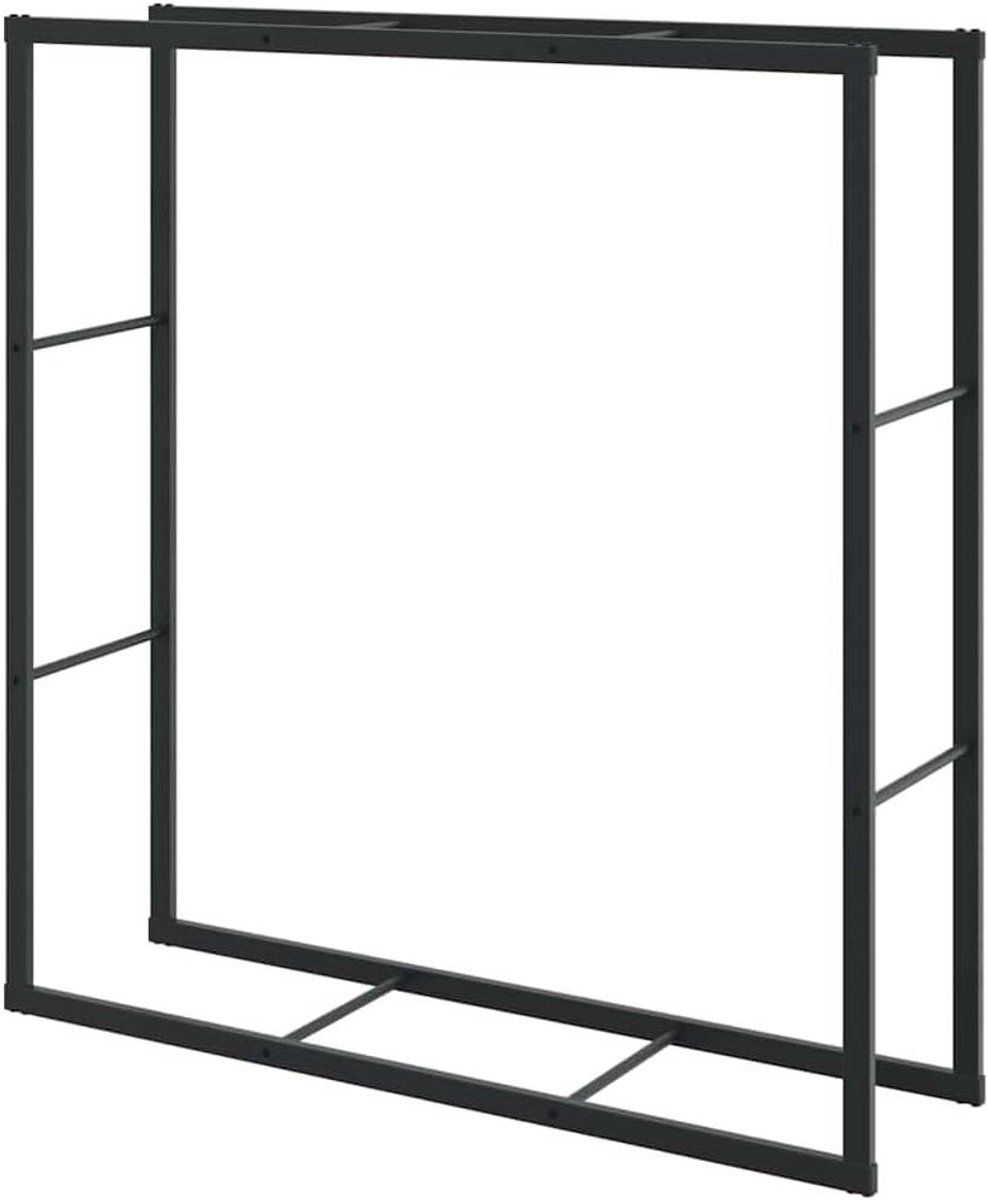 Houthaard Rek - Houtopslag Kachel - Haardhout Opslag - Roestbestendig Staal - 110x30x116 cm - Zwart