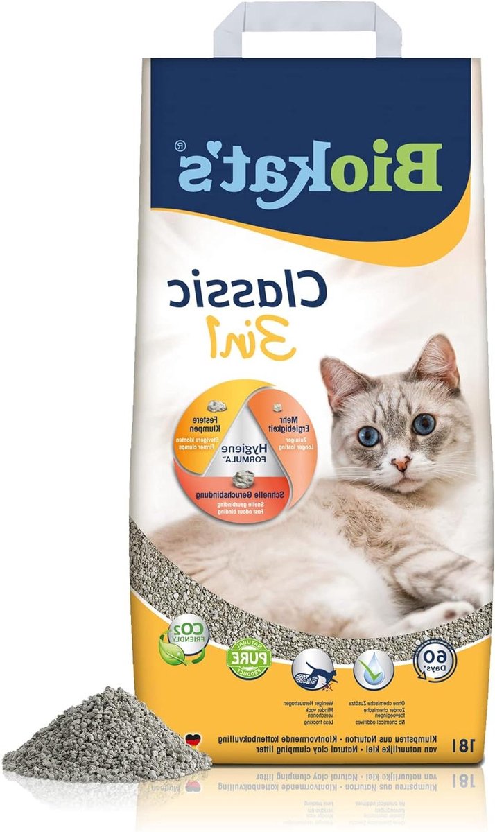 Kattenbakvulling Classic - Klitvormende korrels - Geurloos houden - Drie korrelgroottes - 18 liter - Grijs
