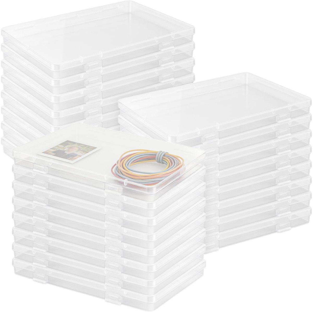 24 stuks foto-opbergdoos, transparant, 17,5 x 12 x 1,7 cm, fotobox van kunststof met klapdeksel, foto-organizer, box voor zaad, stickers, handwerk