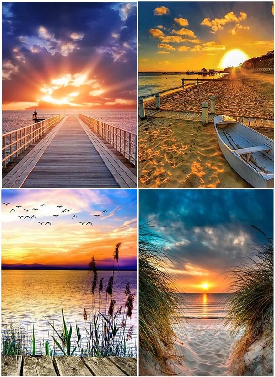 5D DIY Diamond Painting Strand en Zee, 40 x 50 cm, diamond painting kit met strass, kruissteek borduurwerk, landschap, volwassenen zonsondergang aan zee