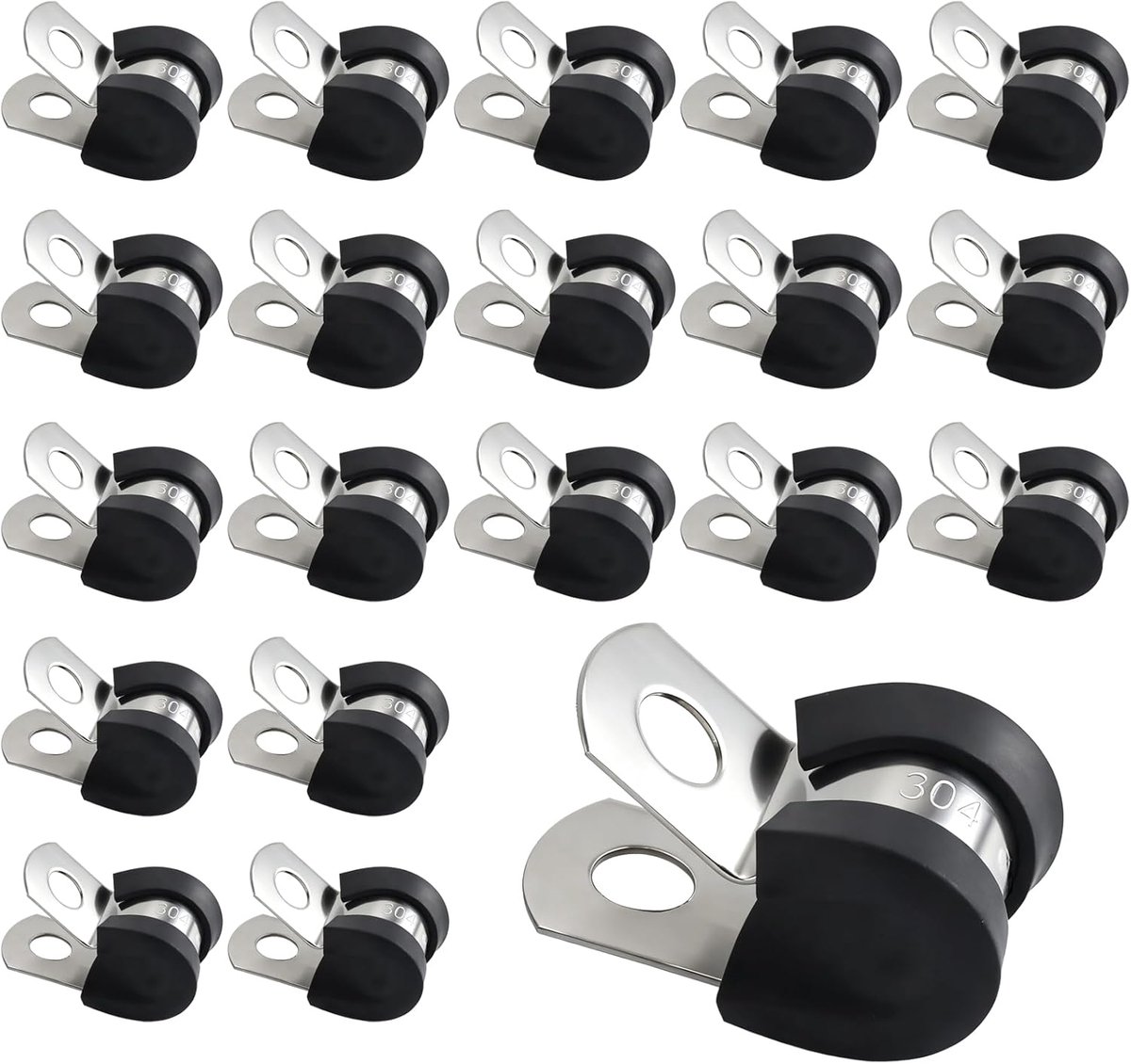 20 stuks roestvrijstalen rubber gewatteerde R-vormige klemmen, met rubber gevoerde P-clips, 8 mm (5/16 inch) slangklemmen, kabelmontage slangklem voor kabel, koord, draad, buis (8 mm)