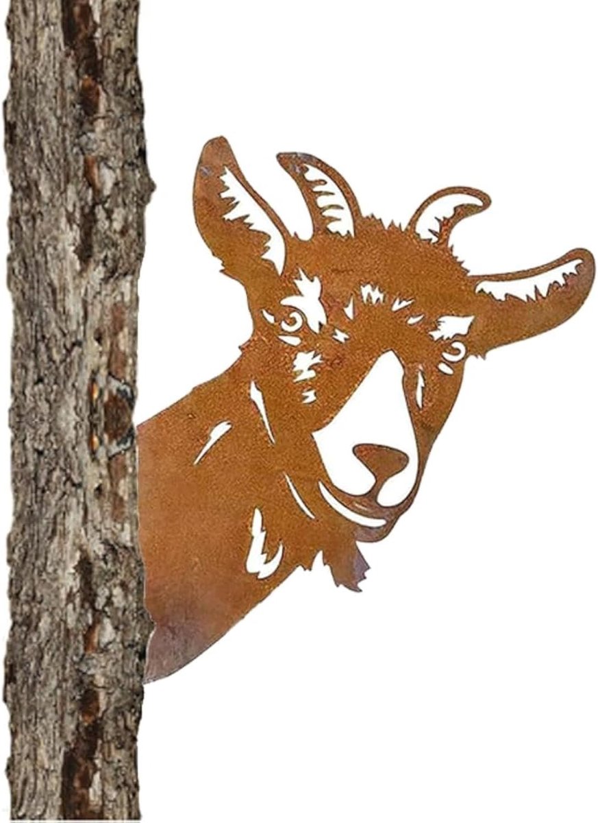 Roosterdecoratie voor de Tuin, Geitendecoratie, Dierlijk Silhouet, Dierenroestdecoratie, Boomsteker, Metaal, Roest, Geiten, Boerderij, Decoratie, IJzeren Tuinsculptures