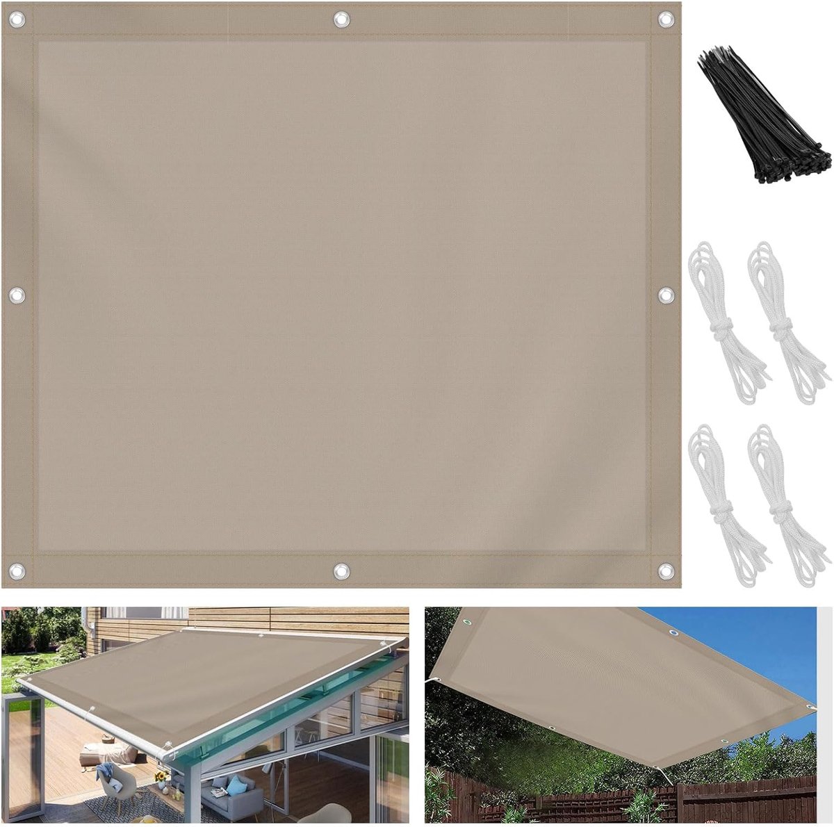 waterdicht, rechthoekig, voor in de tuin, schaduwnet, 95% uv-bescherming, weerbestendig, voor balkon, terras, tuin, kaki, 3 x 4 m