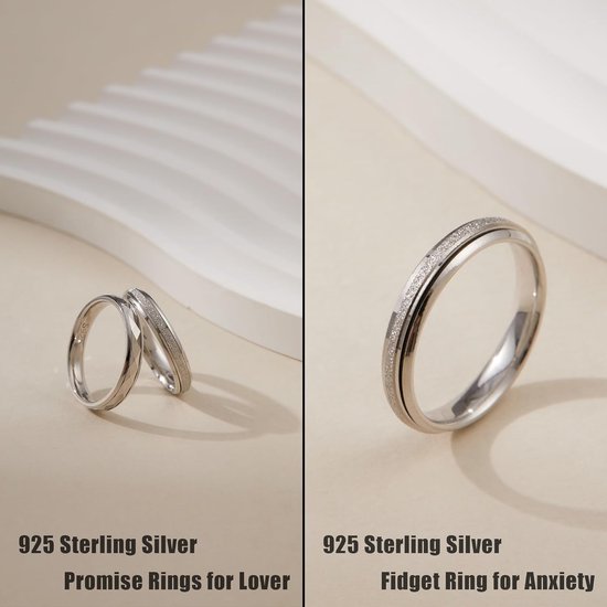 925 sterling zilver, anti-angst, spinner-ring, fidget band, ring voor stress en angstverlichting voor dames en heren, anti-stress ring, angst ring, zandstraal, ruiten — afbeelding 2