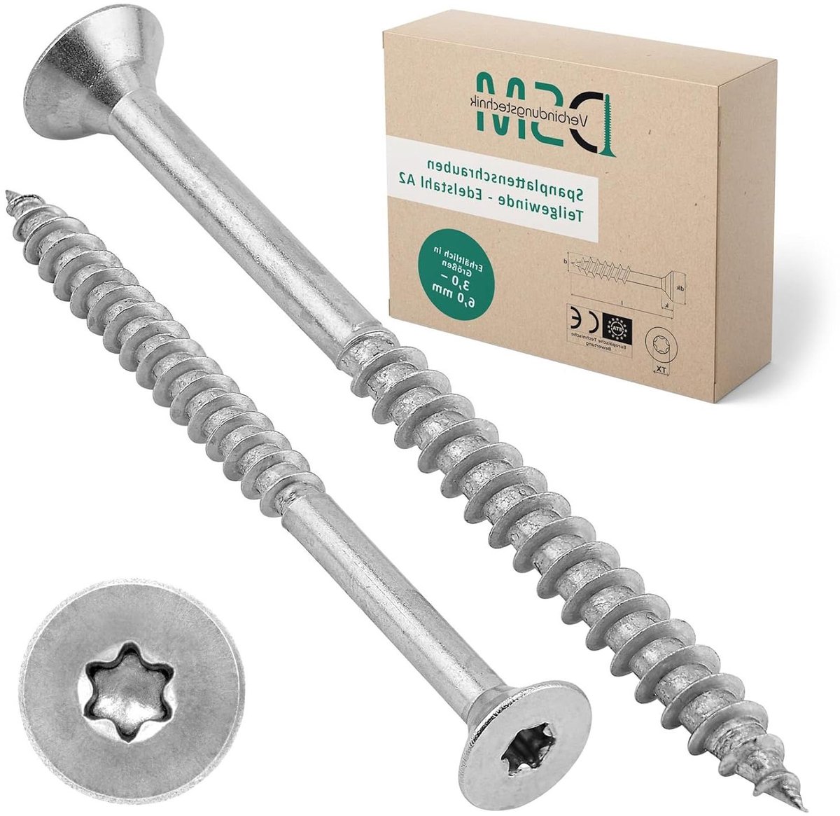 Chipboard Screws - Wood Screws - Wood Construction - Partial Thread - 6 x 60 mm - Stainless Steel