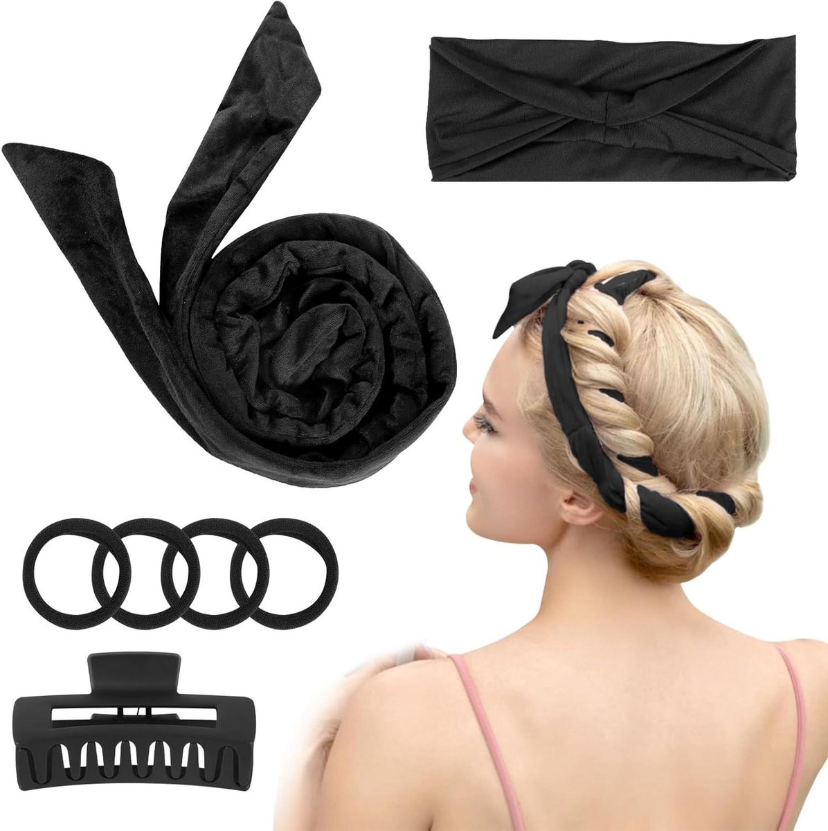 Hittevrije Krultang Set - Krulspelden Zonder Hitte - Haar Krullen - Zonder Hitte Beschadiging - 15 cm - Zwart