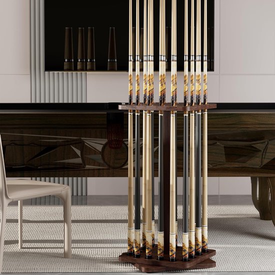 Pool Cue Holder - Billiard Rack - Opbergen Keu's - 360 Graden Draaibaar - 16 Keu's - Houtkleur — afbeelding 4