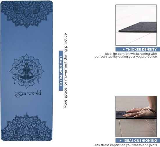 Yogamat Mandala - Trainingsmat Pilatesmat - Thuis sporten - Antislip TPE-rubber - 183 x 61 cm - Blauw van Yogamat — afbeelding 2