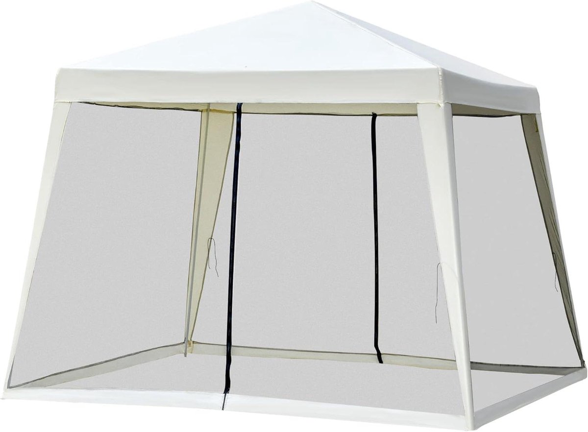Tuinpaviljoen Feesttent - Partytent Gazebo - Buitenfeesten Organiseren - Waterafstotend Muggennet - 3 x 3 m - Beige