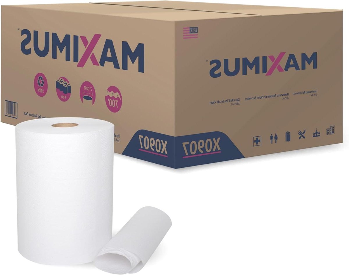 Papieren Handdoek Rollen - Industriële Handdoeken - Hygiënisch Werken - 100% Gerecycled Materiaal - 10" x 700" - Wit Bruin