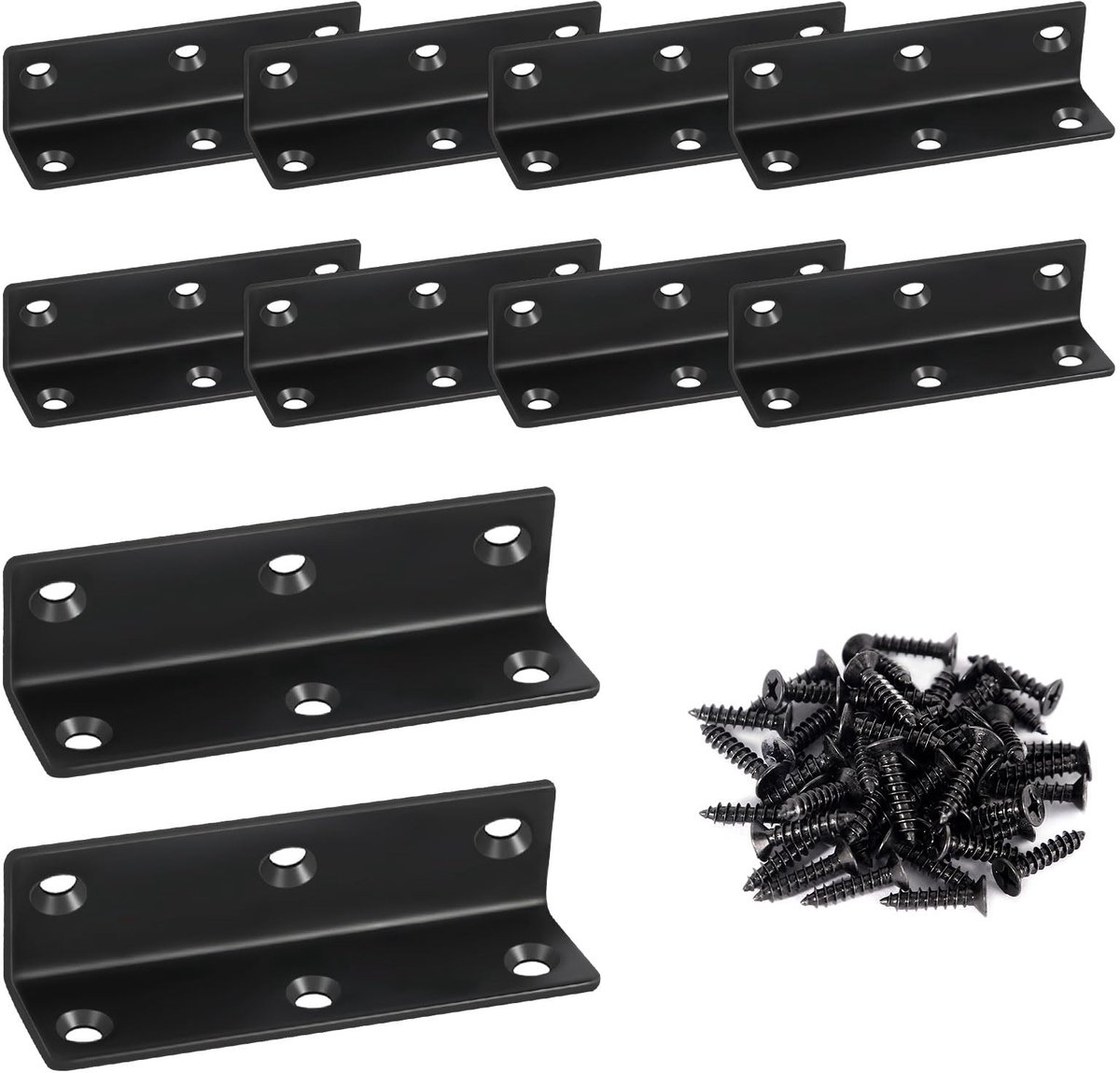 hoekverbinder, 10 stuks metalen hoeken 80 x 20 mm, meubelhoek 90 graden, met 60 schroeven, zwarte klemmen