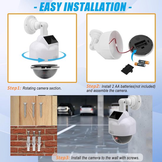 Nep Koepelcamera - Dummy Camera - Beveiliging Afschrikken - Zonne-energie Aangedreven - 24 x 12.4 x 12.4 cm - Wit — afbeelding 2