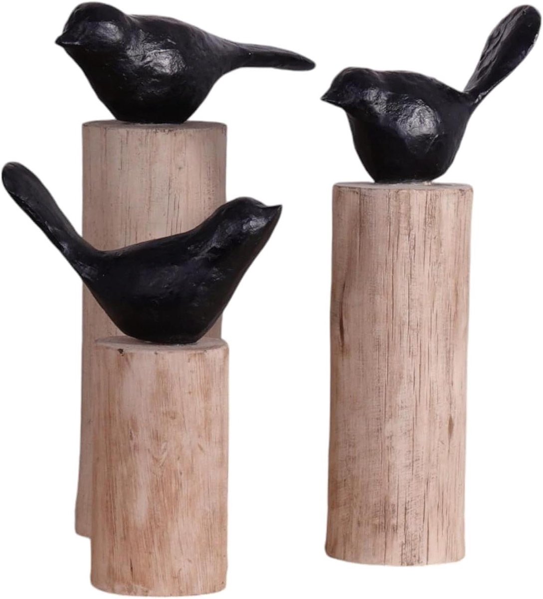 Vogel sculptuur set - Decoratie vogels houten vogels - Woonkamer decoreren - Set van 3 - Grootste 30cm hoog