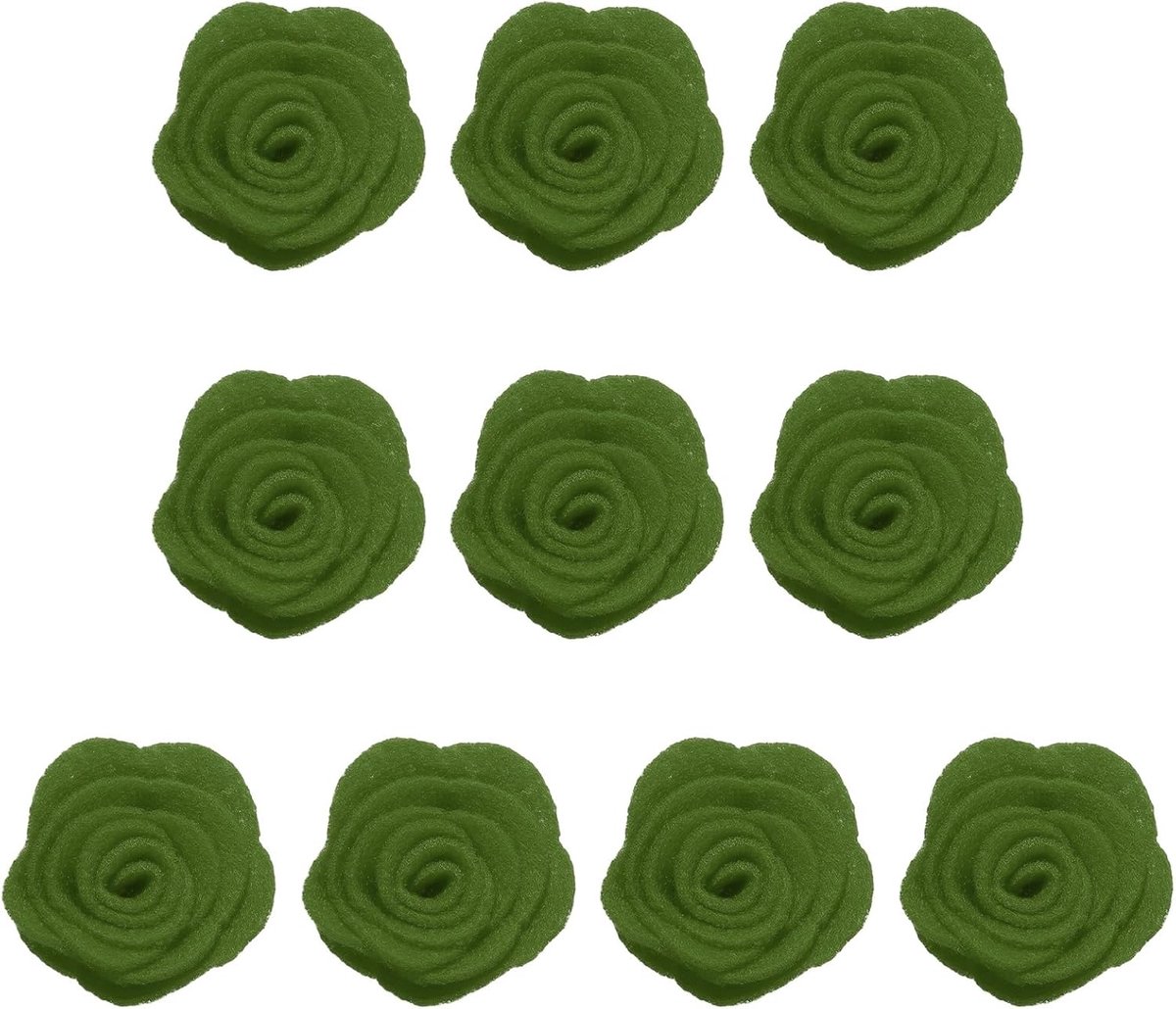 10 stuks decoratieve vilten bloemen, 4 cm om op te naaien van vliesstof, kunstmatige camelia's voor doe-het-zelf haarsieraden, bruiloft, feest, scrapbook, donkergroen