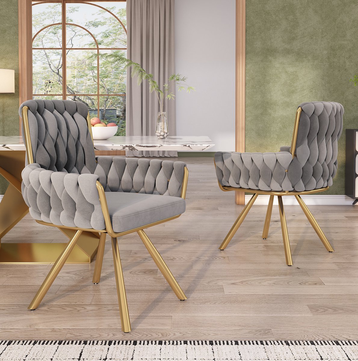 DESMIU Eetkamerstoel Set Van 2 - 360° Draaibaar Met Armleuningen En Hoge Rugleuning - Voor Eetkamer En Woonkamer - Velvet - Grijs