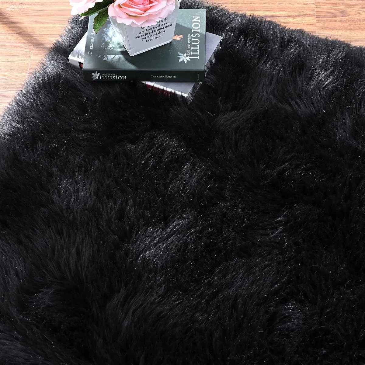 Tapijt 120 x 180 cm zwart Fluffy Shaggy Tapijt Zacht Vloerkleed voor Slaapkamer
