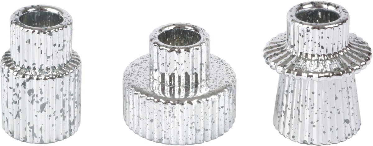 Glazen kandelaar, 2-in-1, theelichthouder, kaarsenhouder, taperkaarsen voor diner, bruiloft, vakantie, verjaardag, woondecoratie, Kerstmis (3 stuks zilver)
