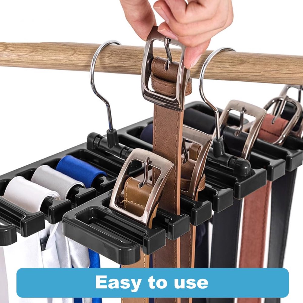 2 stuks riemhouders, organizer, stropdassenhanger, ruimtebesparende hangende houder, haken voor stropdas en riem, zwart