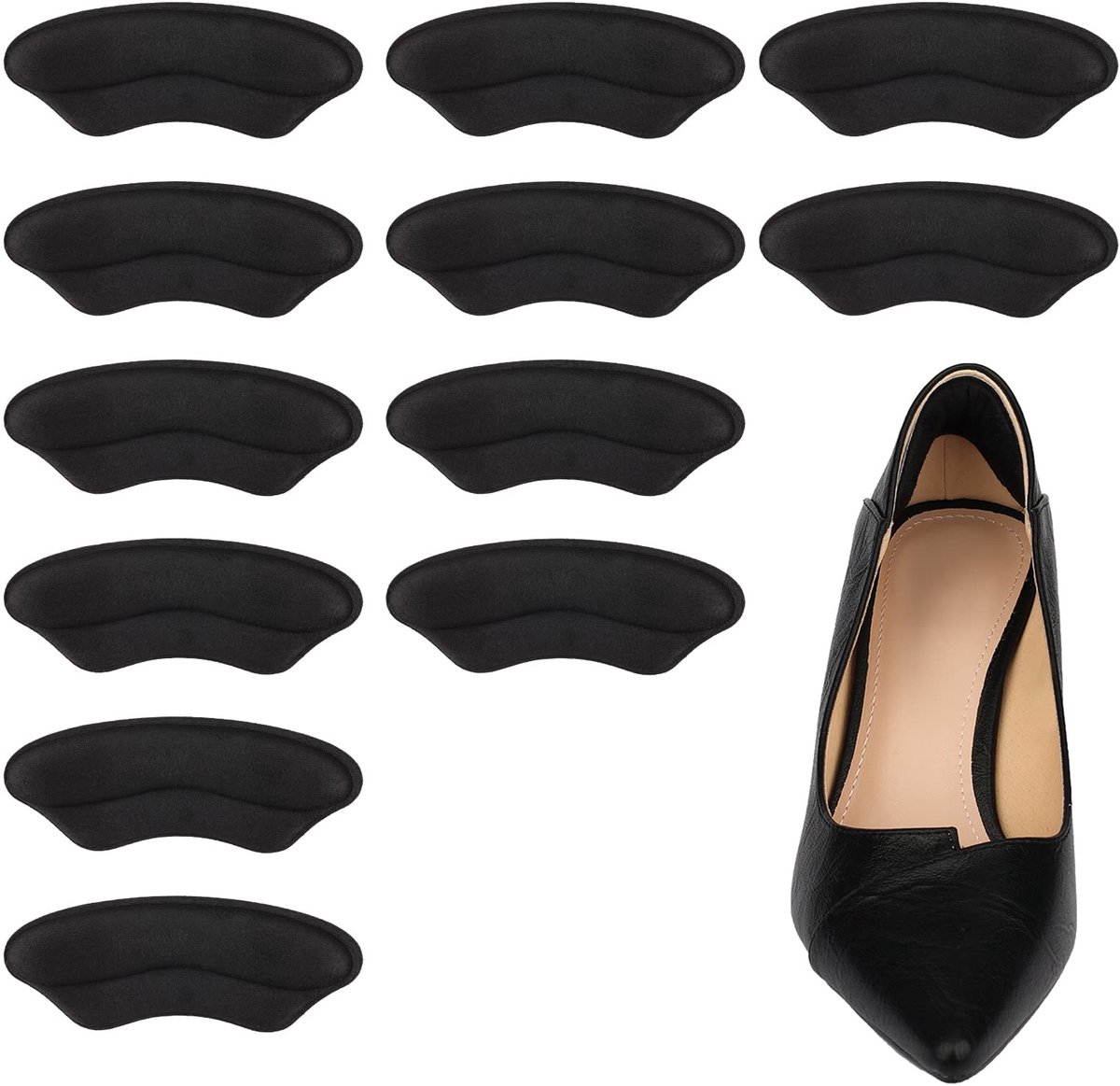 6 Paar Hielgrepen voor Losse Schoenen, Hielgrepen te Groot Zelfklevend Schoenen Hak Grepen Pads Hielkussens Pads voor Heren Dames Sneakers Hoge Hakken (Zwart)