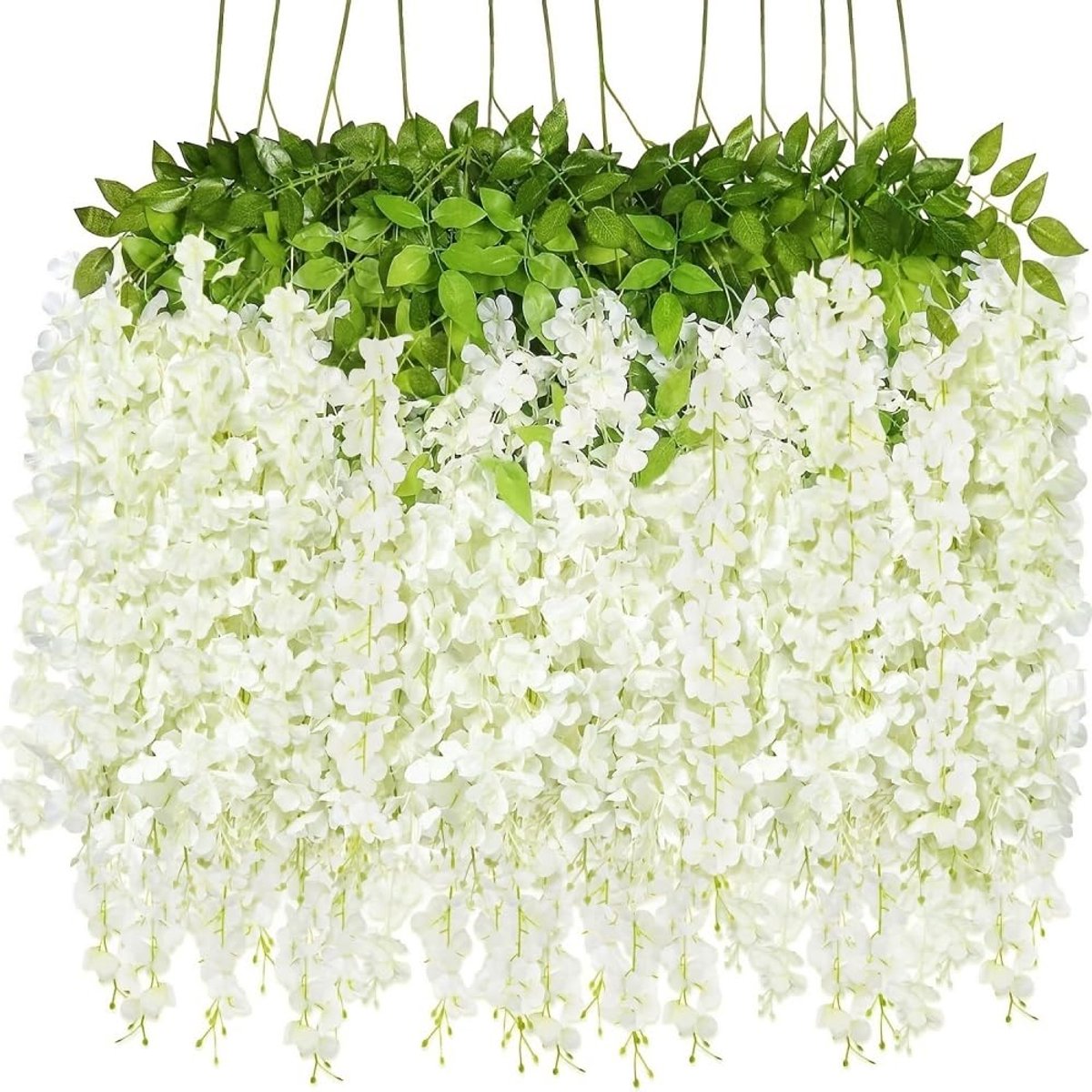 Kunstmatige wisteria wijnstok ratta, slinger met zijden bloemen, voor thuis, feestjes, bruiloften (wit)