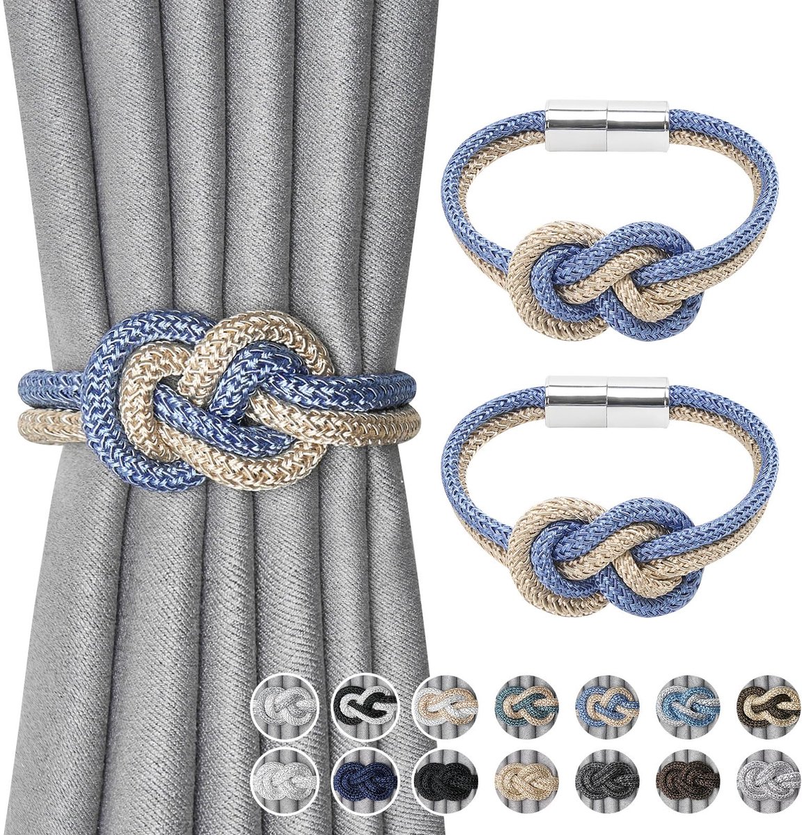 Gordijnhouders Noors Eenvoudige Stijl Elegante decoratieve gordijn ophangsysteem stropdas terug voor huisraam gordijnen, Blauw & Beige, 2 stuks